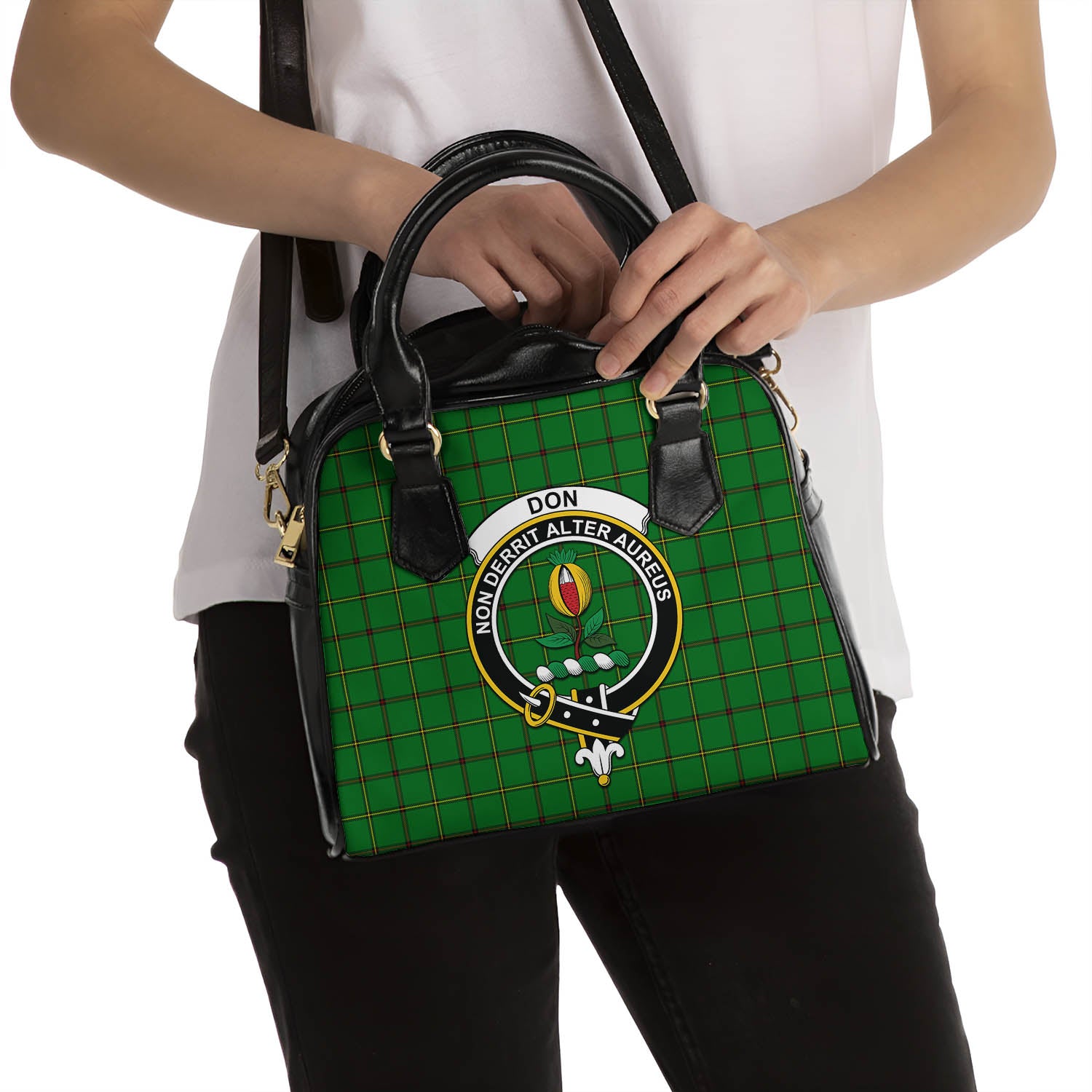 Don Tartan Shoulder Handbags with Family Crest - Tartan Vibes Clothing