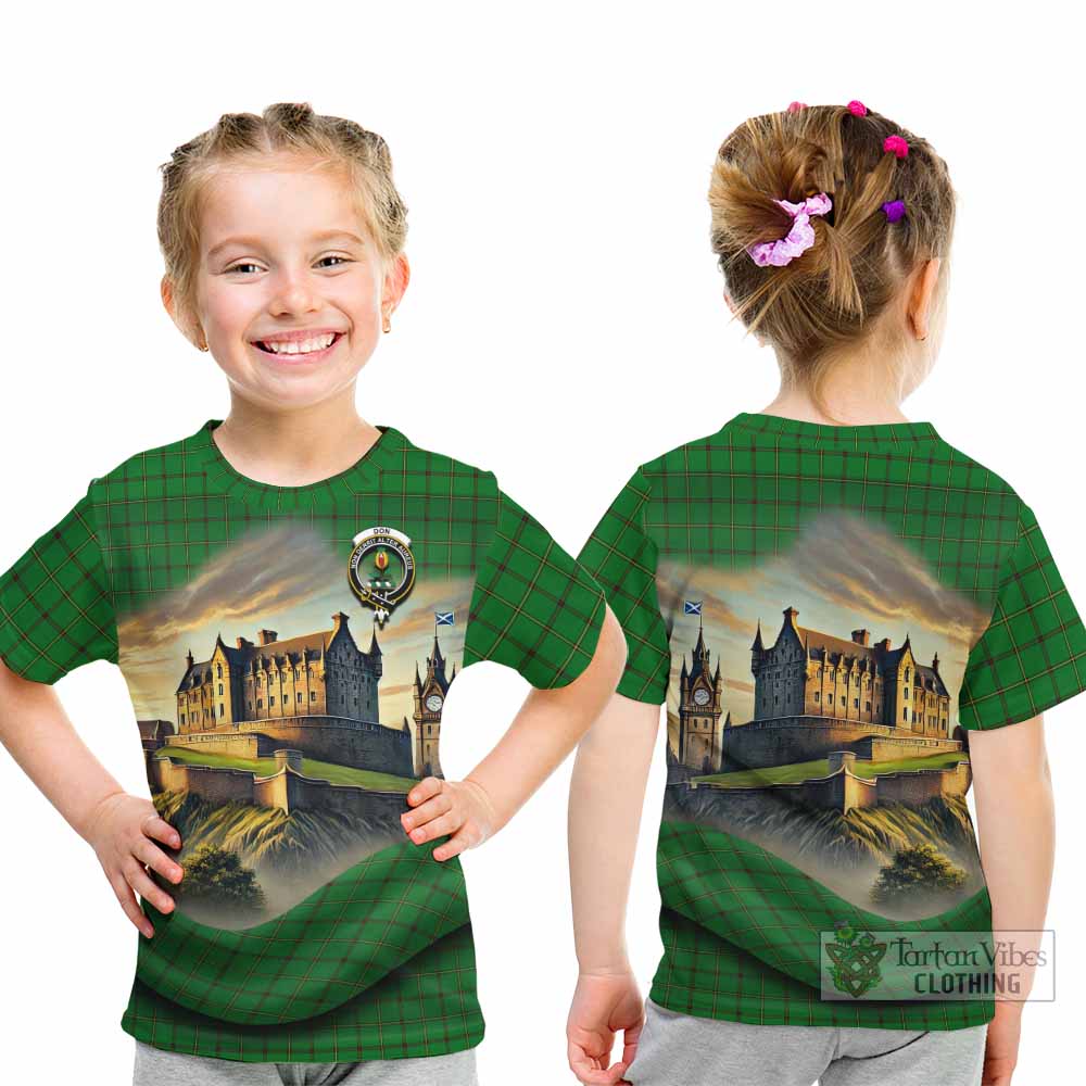 Don Tartan Family Crest Kid T-Shirt with Scottish Ancient Castle Style - Tartan Vibes Clothing