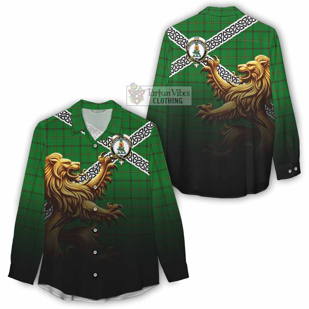 Don Crest Tartan Women's Casual Shirt with Golden Lion Emblem Celtic Style - Tartan Vibes Clothing