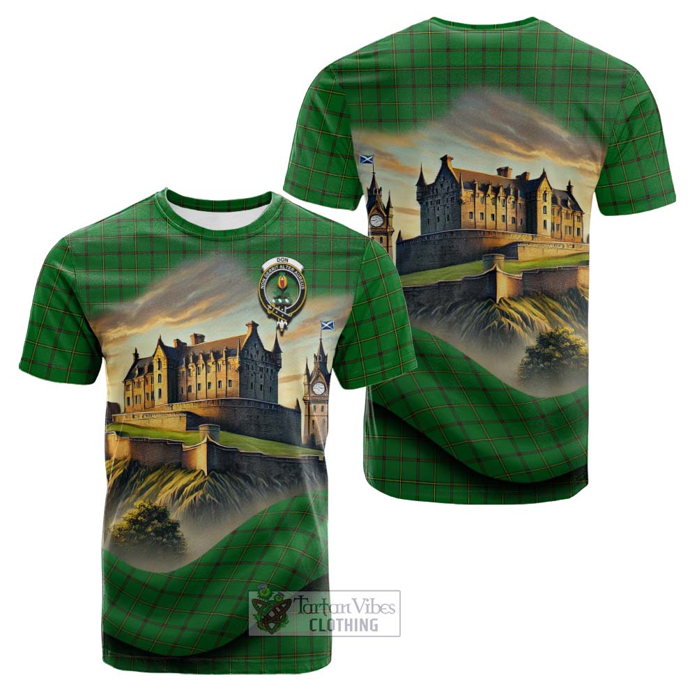 Don Tartan Family Crest Cotton T-shirt with Scottish Ancient Castle Style - Tartan Vibes Clothing