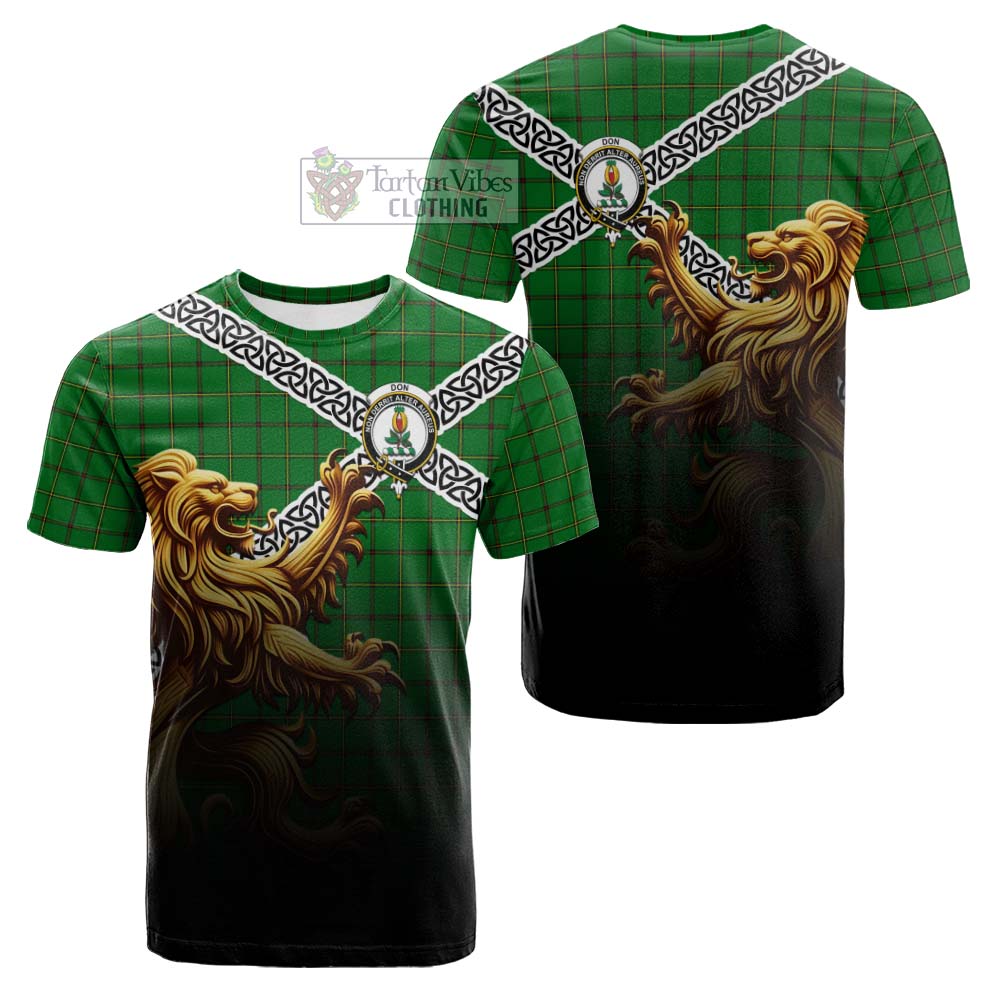 Don Crest Tartan Cotton T-shirt with Golden Lion Emblem Celtic Style - Tartan Vibes Clothing