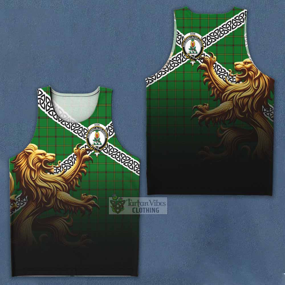 Don Crest Tartan Men's Tank Top with Golden Lion Emblem Celtic Style - Tartan Vibes Clothing