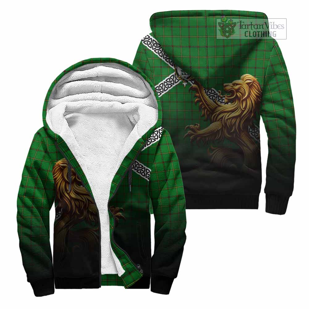 Don Crest Tartan Sherpa Hoodie with Golden Lion Emblem Celtic Style Unisex - Tartan Vibes Clothing