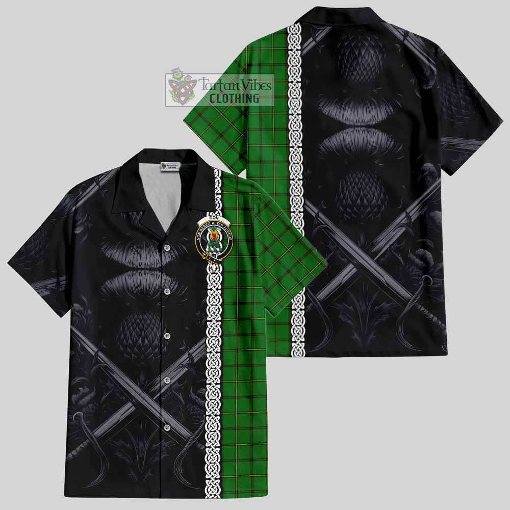 Don Tartan Hawaiian Shirt with Family Crest Cross Sword Thistle Celtic Vibes - Tartan Vibes Clothing