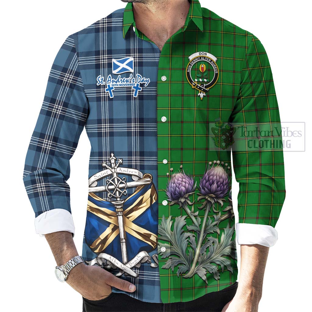 Don Tartan Long Sleeve Button Shirt Happy St. Andrew's Day Half Tartan Style - Tartan Vibes Clothing