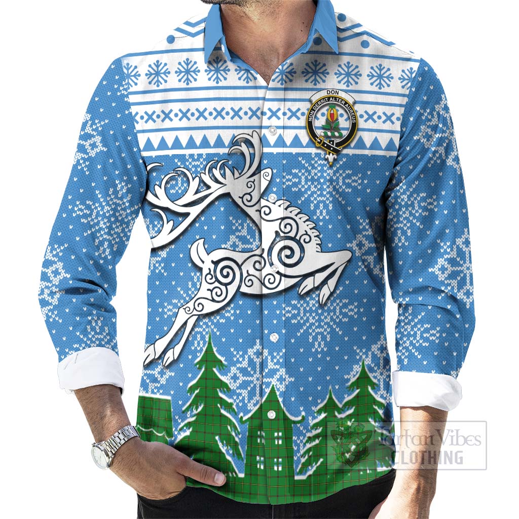 Don Clan Christmas Long Sleeve Button Shirt Celtic Reindeer Style - Tartan Vibes Clothing