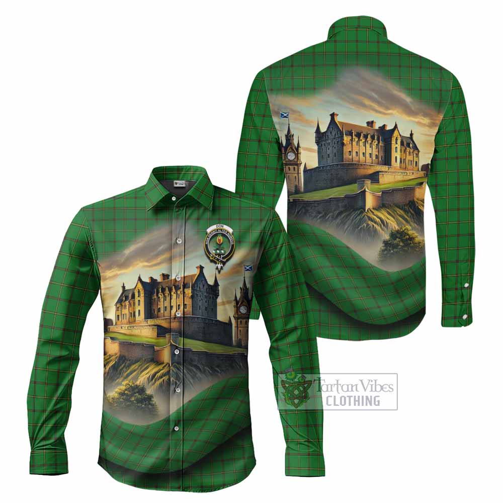 Tartan Vibes Clothing Don Tartan Family Crest Long Sleeve Button Shirt with Scottish Ancient Castle Style
