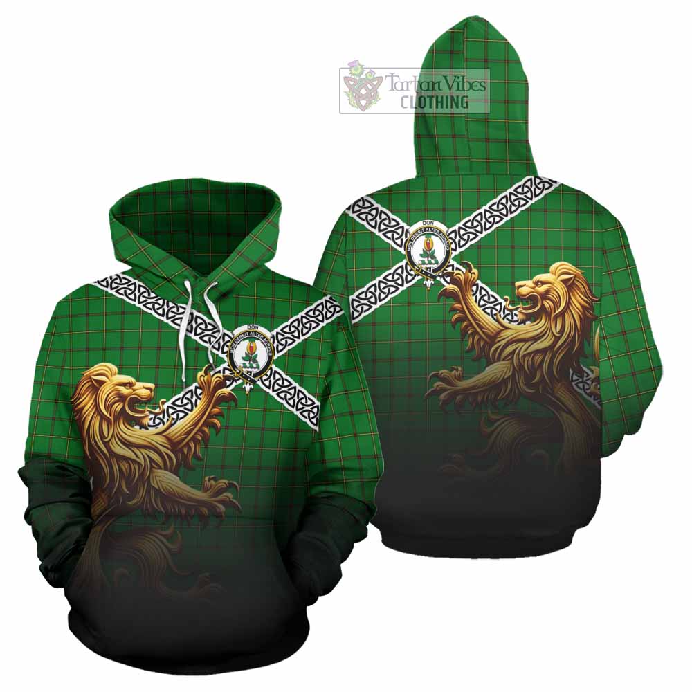 Don Crest Tartan Hoodie with Golden Lion Emblem Celtic Style - Tartan Vibes Clothing