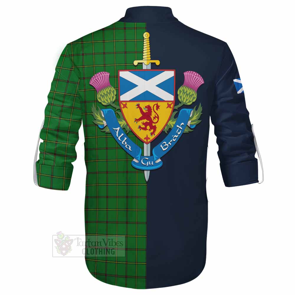 Don Tartan Ghillie Kilt Shirt Alba with Scottish Lion Royal Arm Half Style - Tartan Vibes Clothing