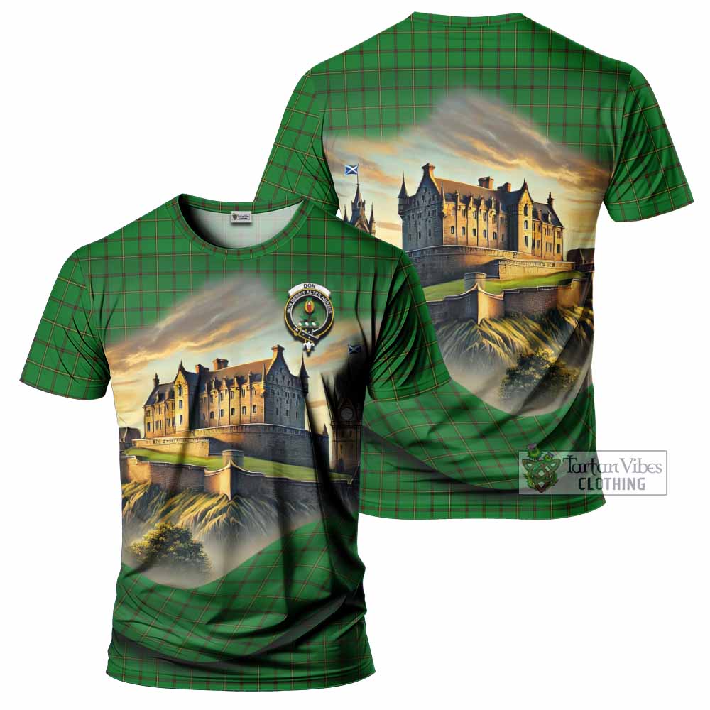 Don Tartan Family Crest T-Shirt with Scottish Ancient Castle Style - Tartan Vibes Clothing
