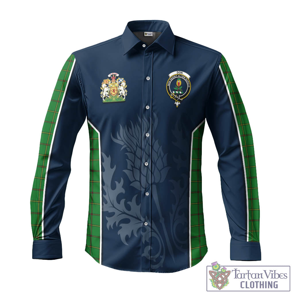 Tartan Vibes Clothing Don Tartan Long Sleeve Button Up Shirt with Family Crest and Scottish Thistle Vibes Sport Style