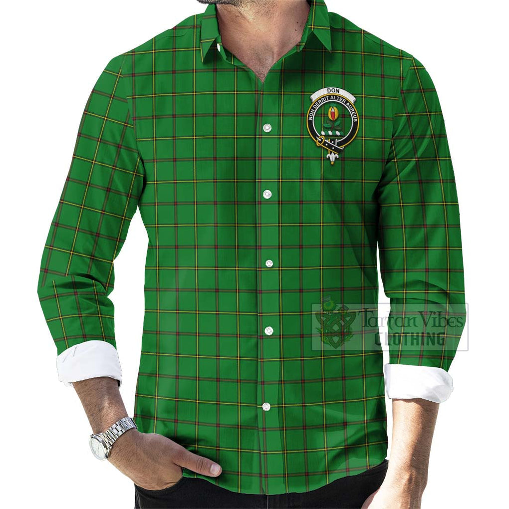 Don Tartan Long Sleeve Button Shirt with Family Crest Celtic Skull Style - Tartan Vibes Clothing