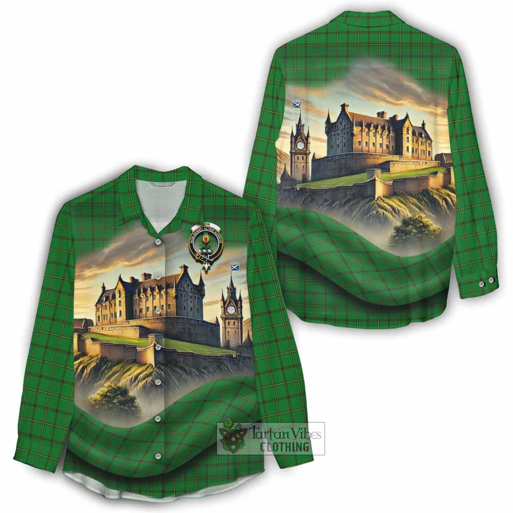 Don Tartan Family Crest Women's Casual Shirt with Scottish Ancient Castle Style - Tartan Vibes Clothing