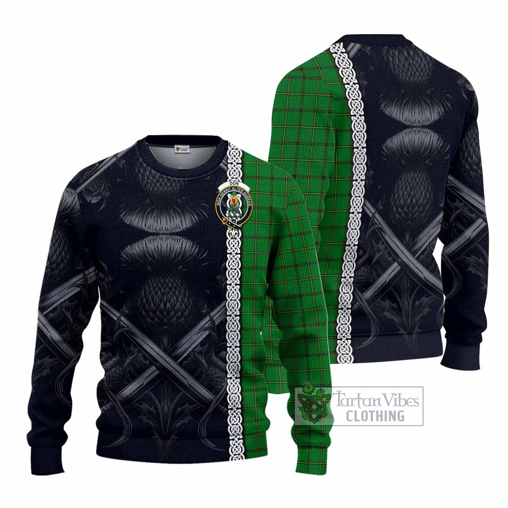 Don Tartan Knitted Sweater with Family Crest Cross Sword Thistle Celtic Vibes - Tartan Vibes Clothing