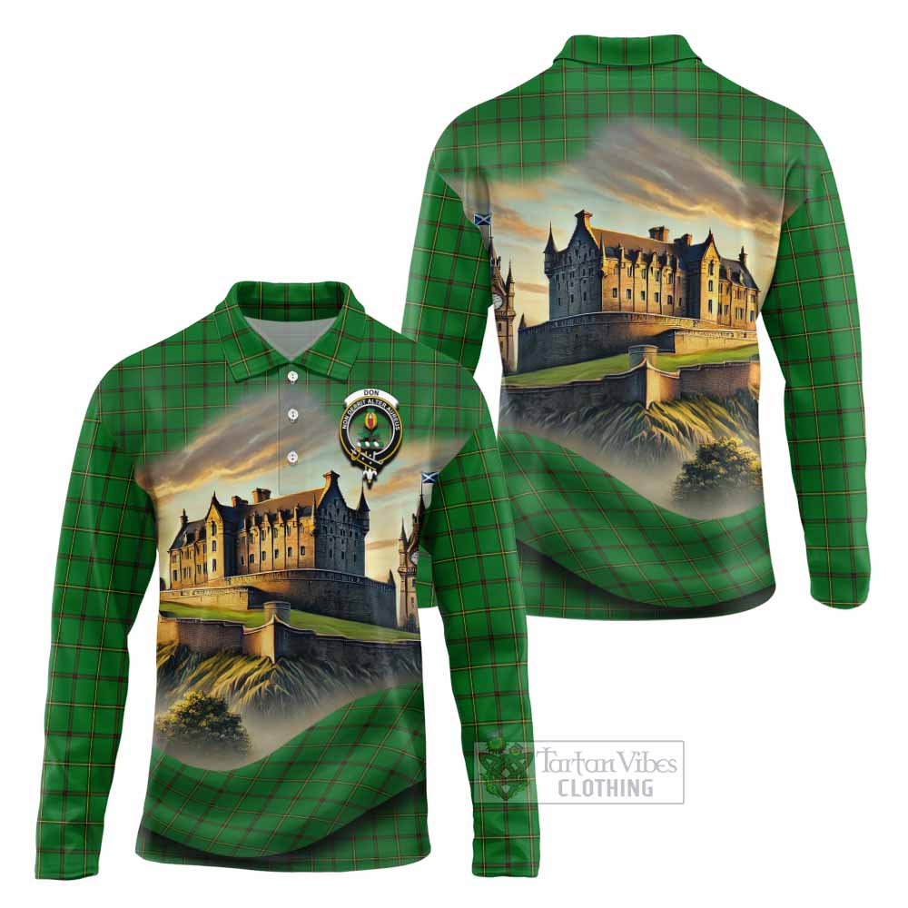 Don Tartan Family Crest Long Sleeve Polo Shirt with Scottish Ancient Castle Style - Tartan Vibes Clothing