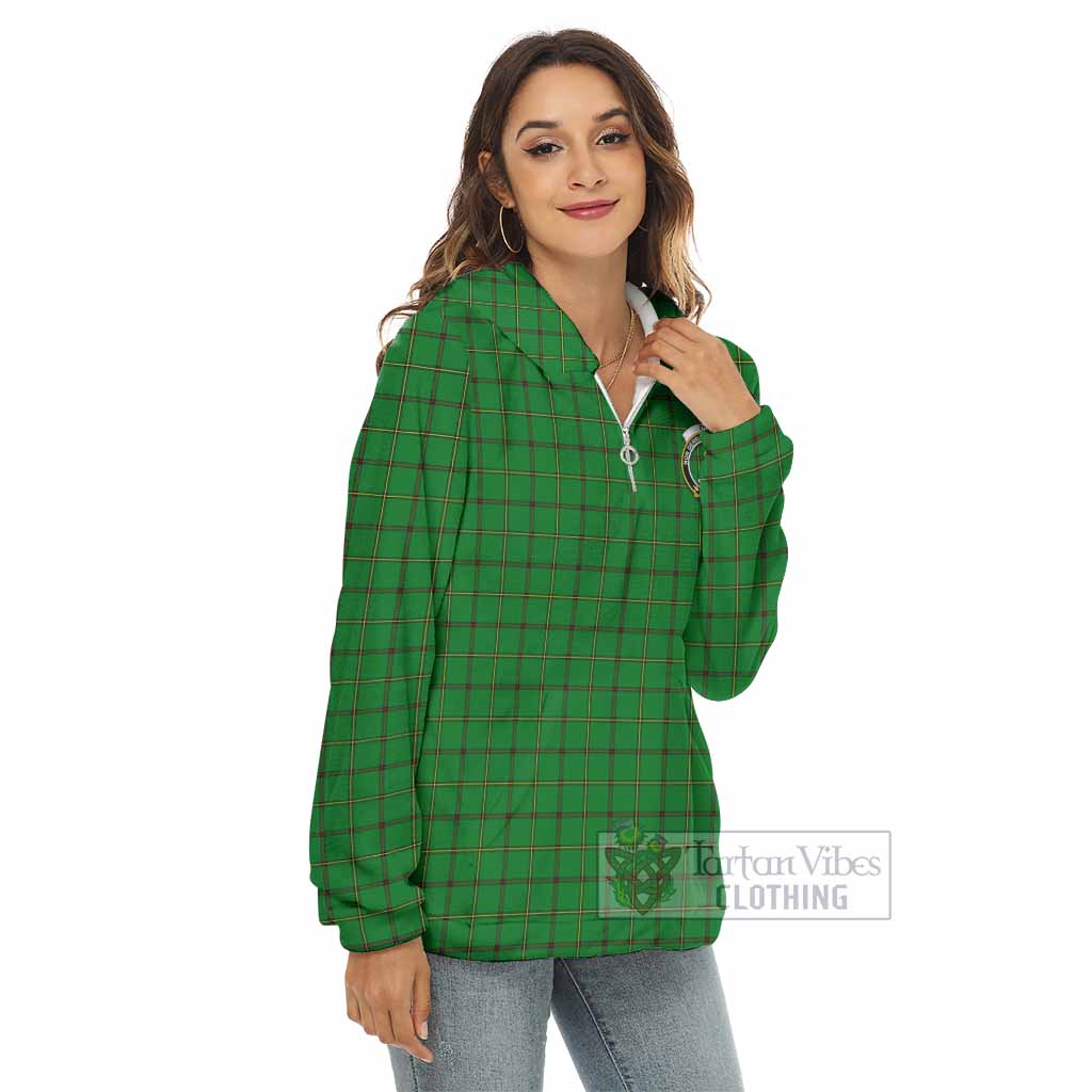 Don Tartan Women's Borg Fleece Hoodie with Half Zip with Family Crest - Tartan Vibes Clothing