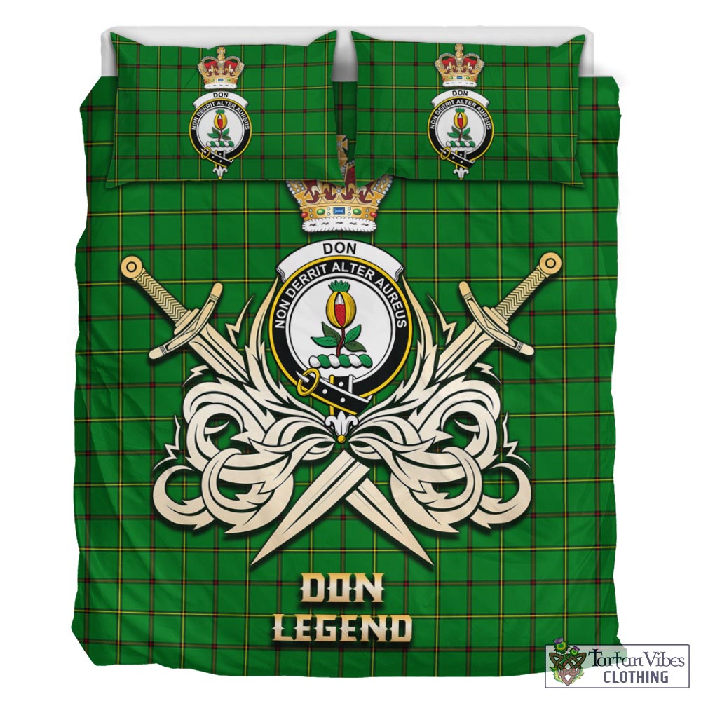 Tartan Vibes Clothing Don Tartan Bedding Set with Clan Crest and the Golden Sword of Courageous Legacy
