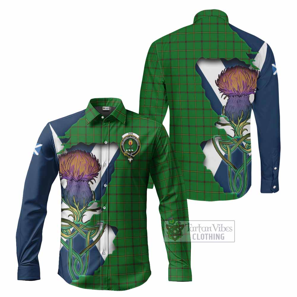 Tartan Vibes Clothing Don Tartan Family Crest Long Sleeve Button Shirt Scottish Thistle Celtic Inspired
