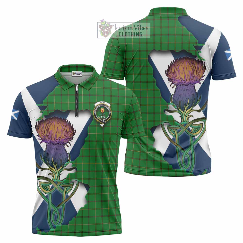 Don Tartan Family Crest Zipper Polo Shirt Scottish Thistle Celtic Inspired - Tartan Vibes Clothing
