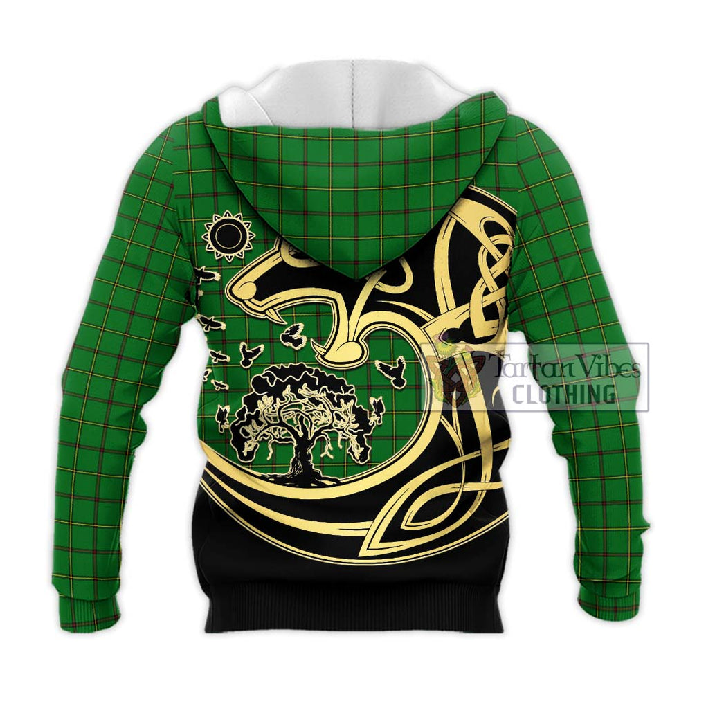 Don Tartan Knitted Hoodie with Family Crest Celtic Wolf Style - Tartan Vibes Clothing