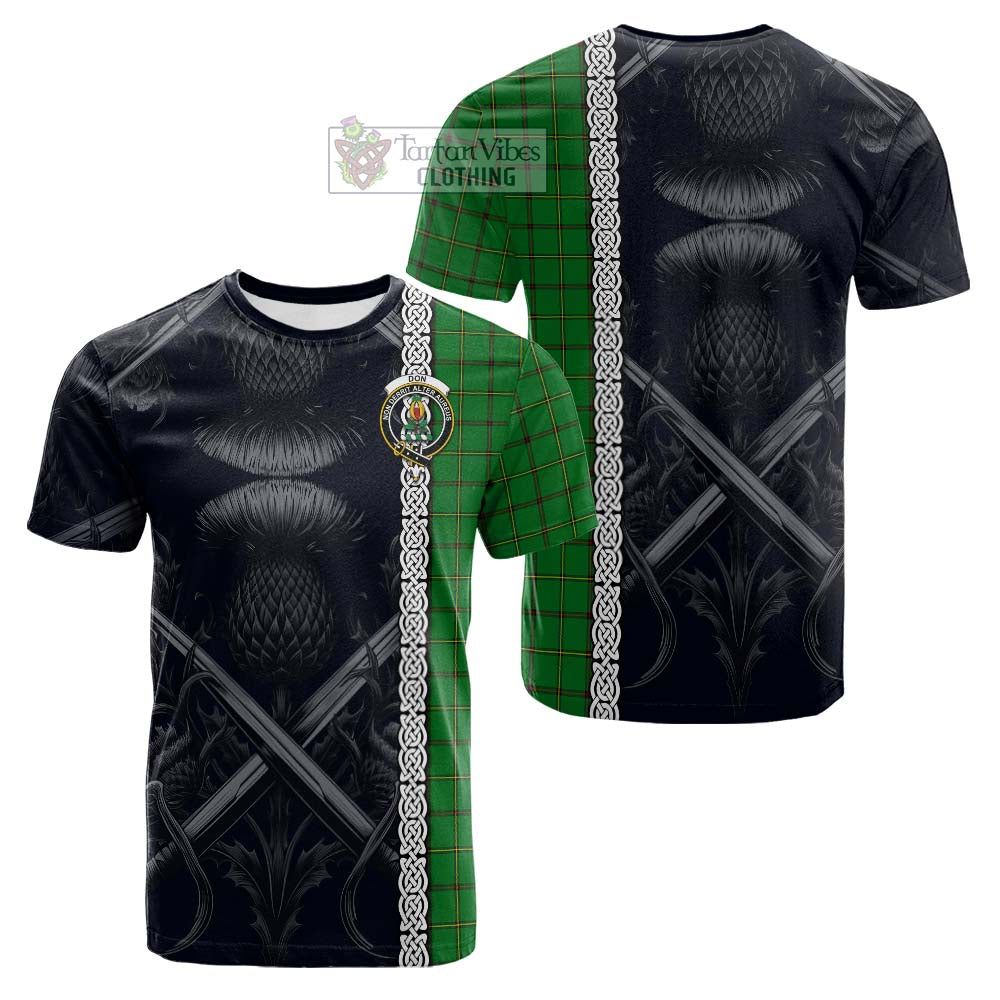 Don Tartan Cotton T-shirt with Family Crest Cross Sword Thistle Celtic Vibes - Tartan Vibes Clothing