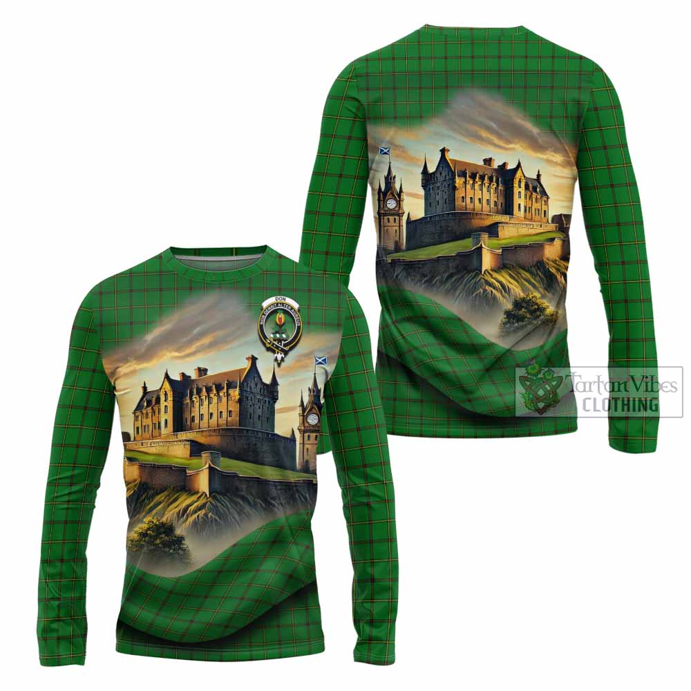 Don Tartan Family Crest Long Sleeve T-Shirt with Scottish Ancient Castle Style - Tartan Vibes Clothing