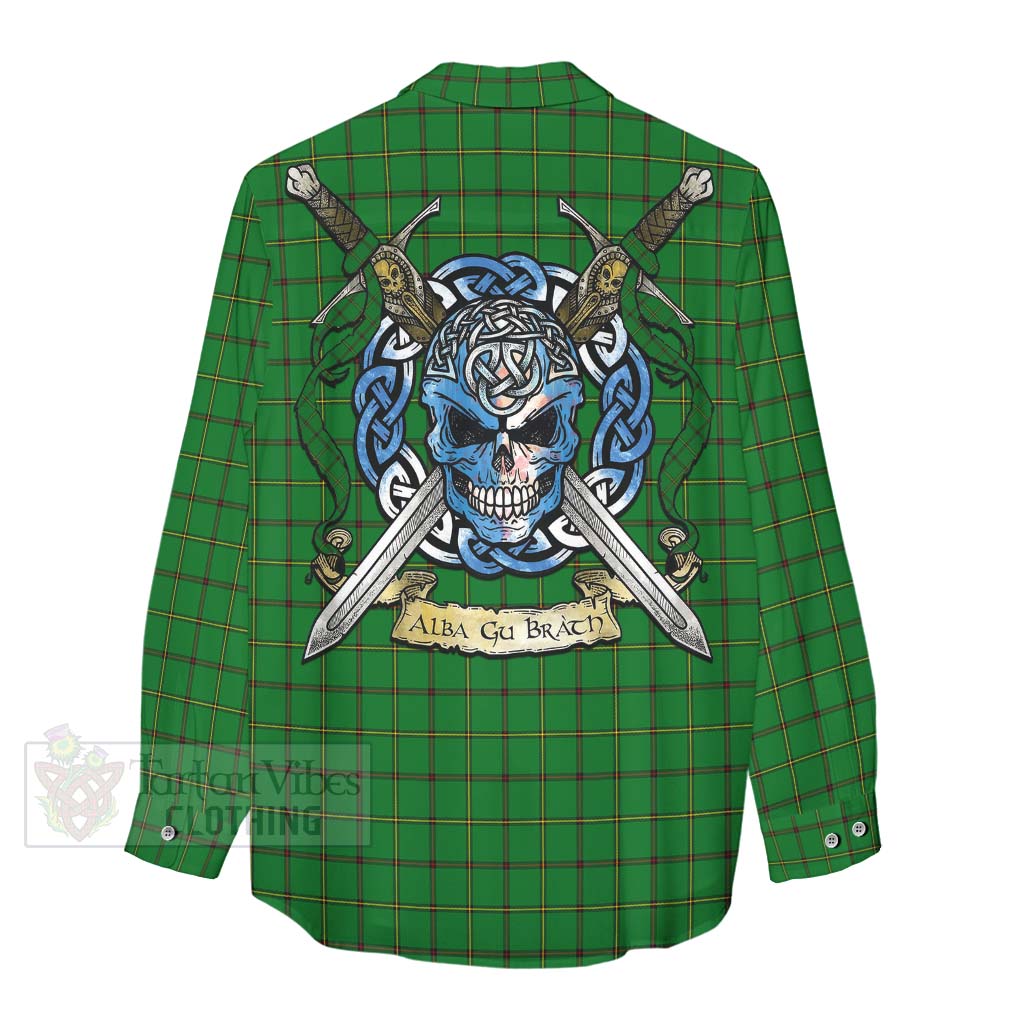 Don Tartan Women's Casual Shirt with Family Crest Celtic Skull Style - Tartan Vibes Clothing