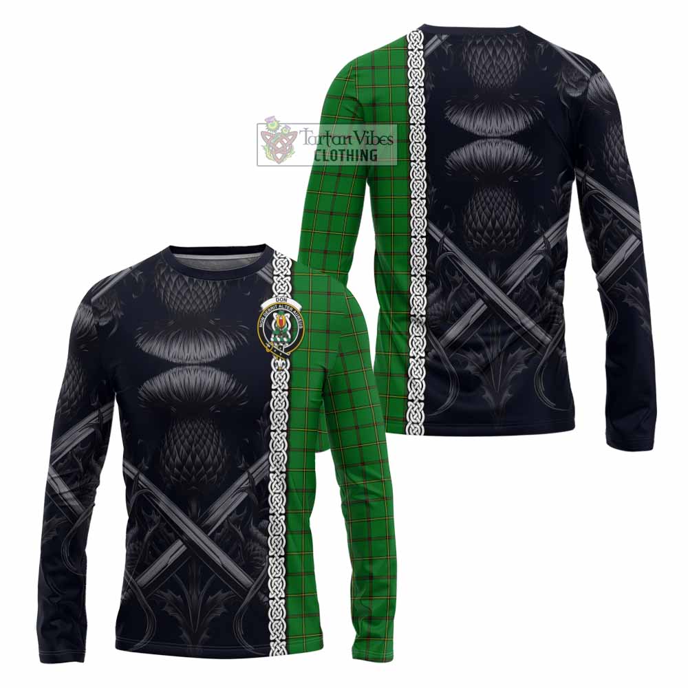 Don Tartan Long Sleeve T-Shirt with Family Crest Cross Sword Thistle Celtic Vibes - Tartan Vibes Clothing
