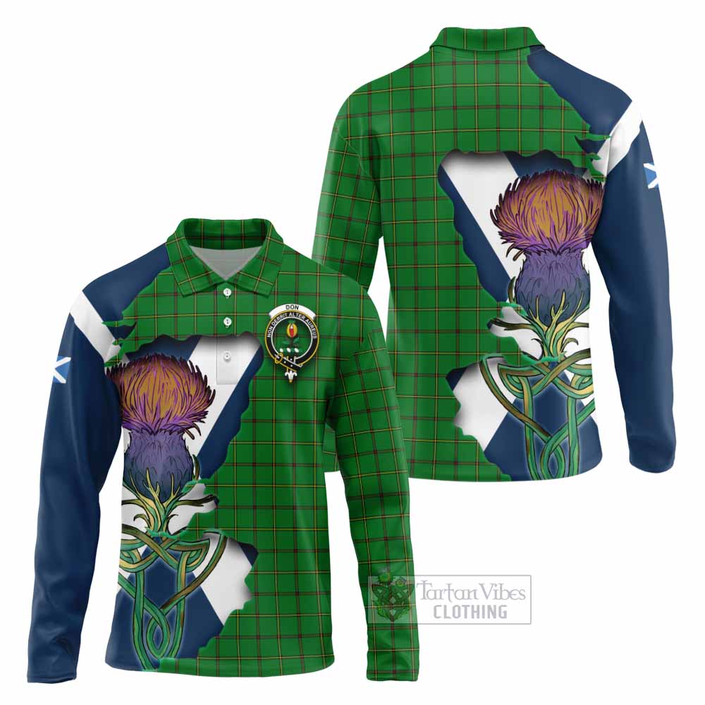 Don Tartan Family Crest Long Sleeve Polo Shirt Scottish Thistle Celtic Inspired - Tartan Vibes Clothing