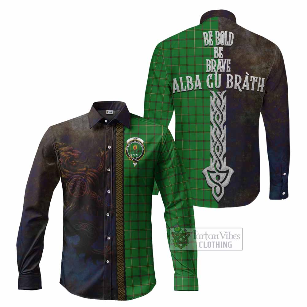 Don Tartan Family Crest Long Sleeve Button Shirt Alba Gu Brath Be Brave Lion Ancient Style - Tartan Vibes Clothing