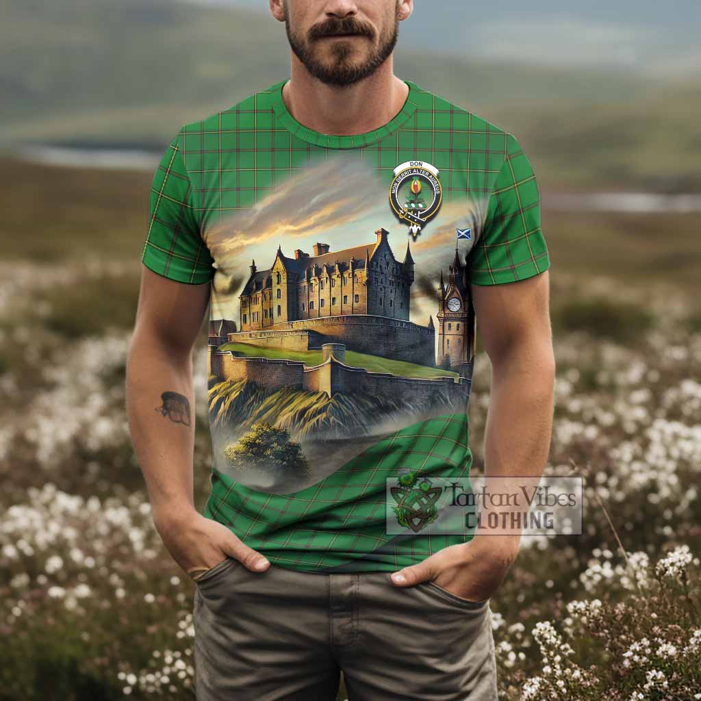 Don Tartan Family Crest T-Shirt with Scottish Ancient Castle Style - Tartan Vibes Clothing