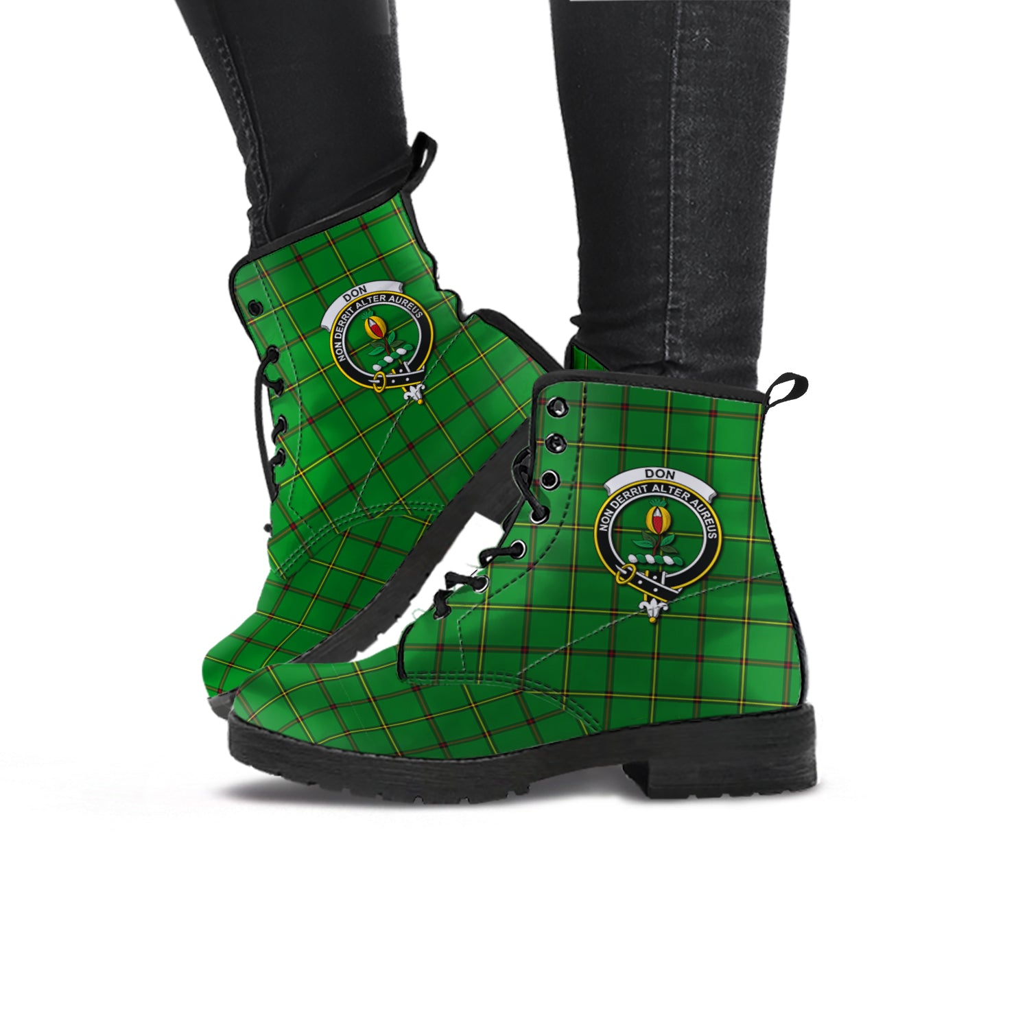 Don Tartan Leather Boots with Family Crest - Tartan Vibes Clothing