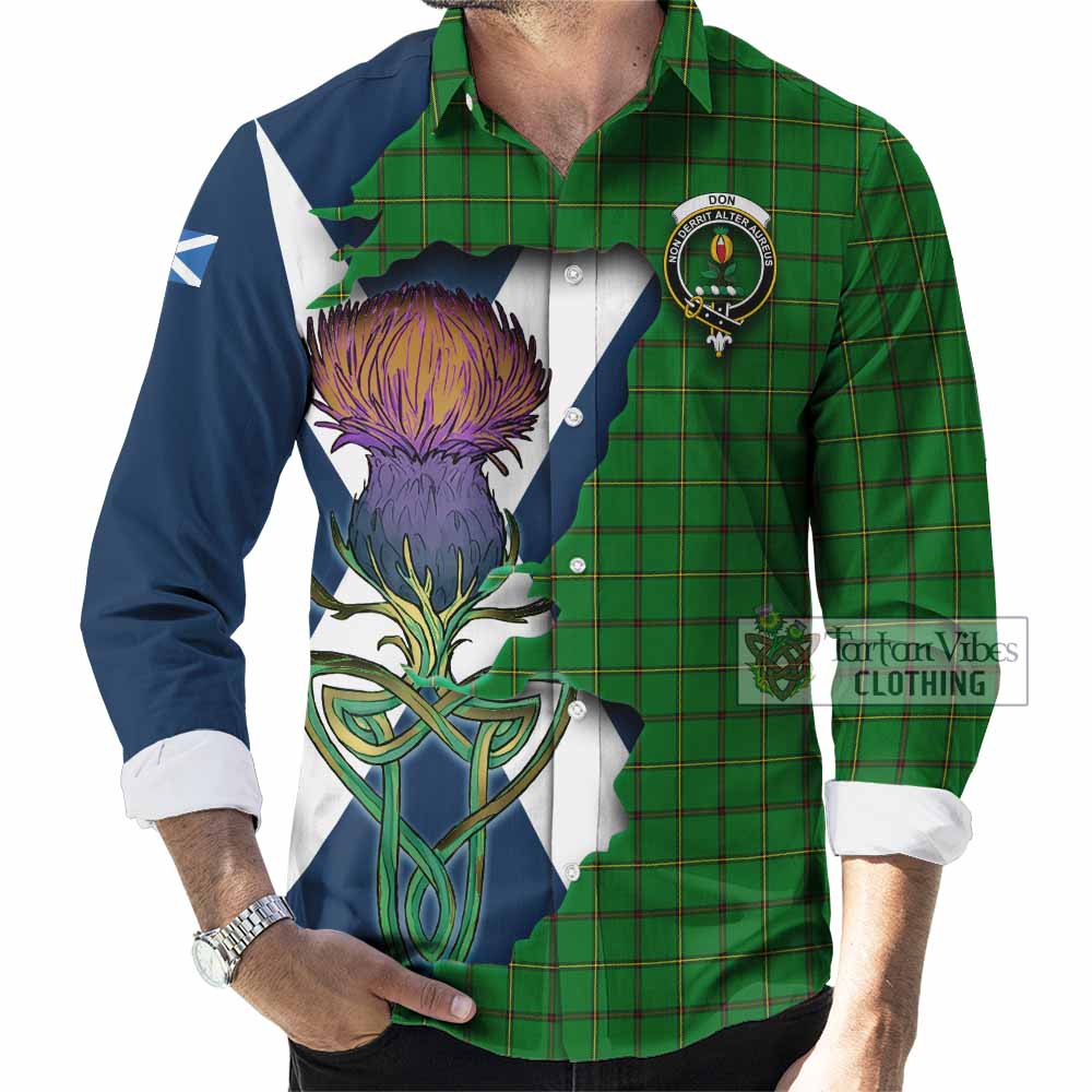 Tartan Vibes Clothing Don Tartan Family Crest Long Sleeve Button Shirt Scottish Thistle Celtic Inspired