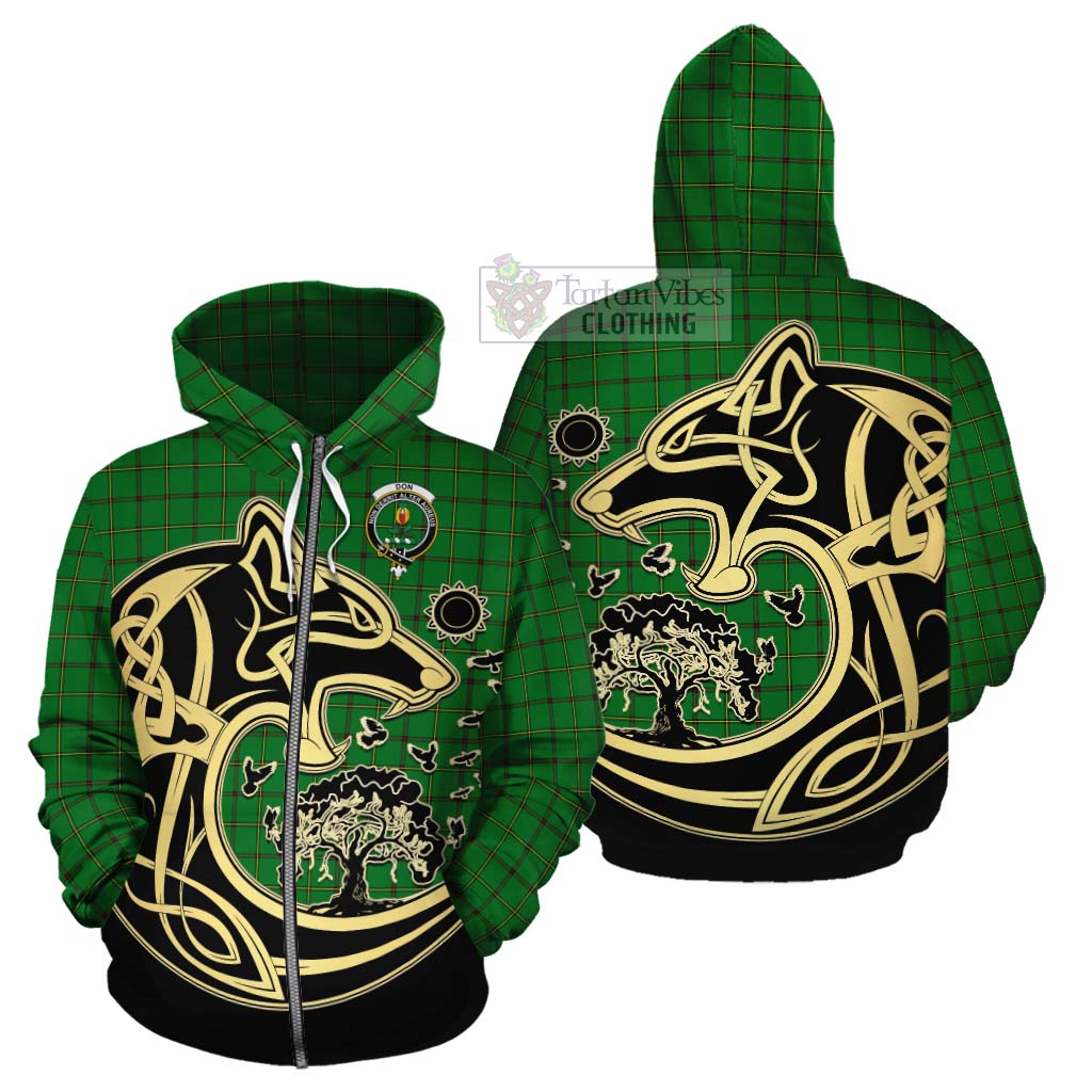 Don Tartan Cotton Hoodie with Family Crest Celtic Wolf Style - Tartan Vibes Clothing
