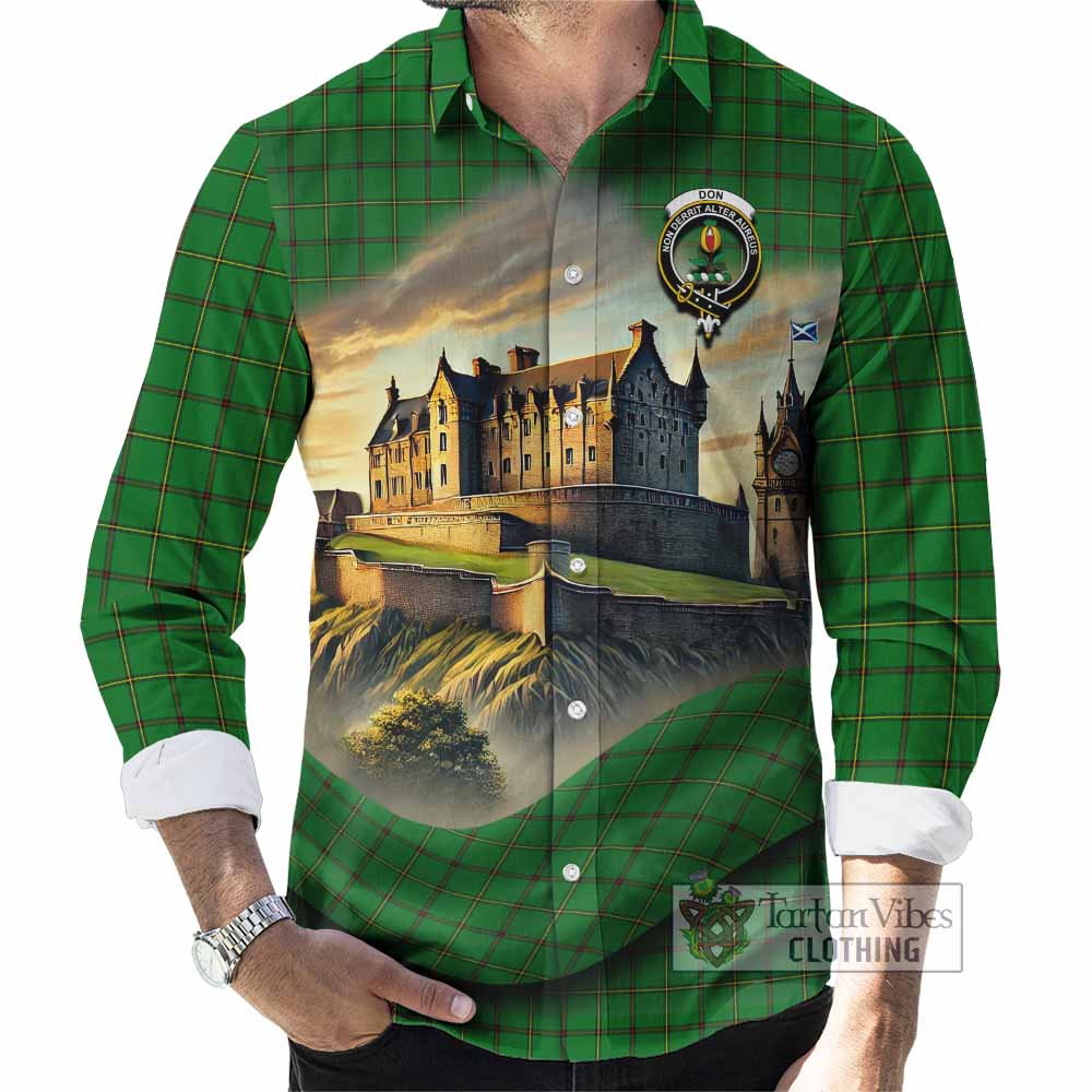 Tartan Vibes Clothing Don Tartan Family Crest Long Sleeve Button Shirt with Scottish Ancient Castle Style