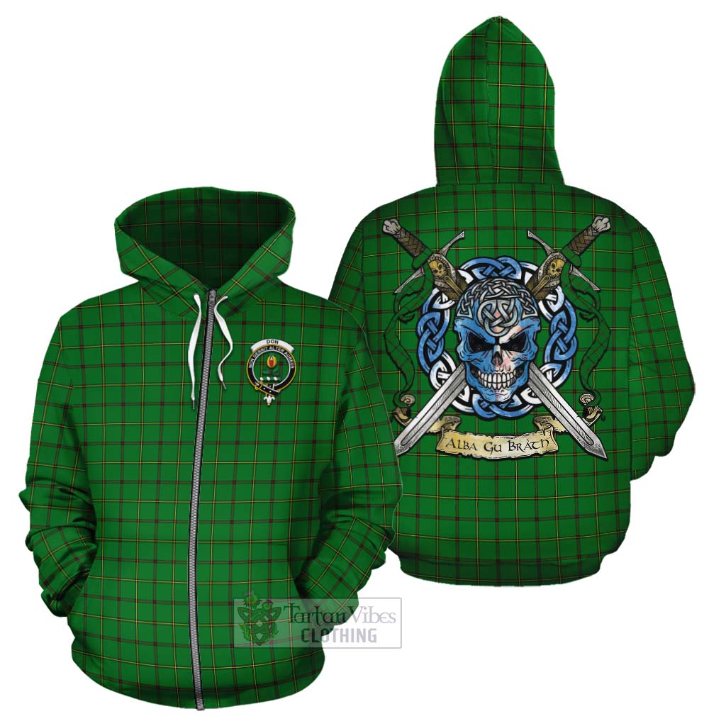 Don Tartan Cotton Hoodie with Family Crest Celtic Skull Style - Tartan Vibes Clothing