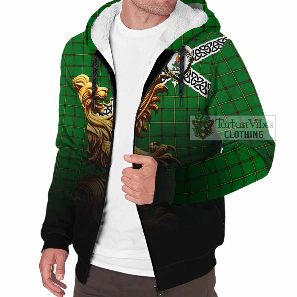 Don Crest Tartan Sherpa Hoodie with Golden Lion Emblem Celtic Style - Tartan Vibes Clothing