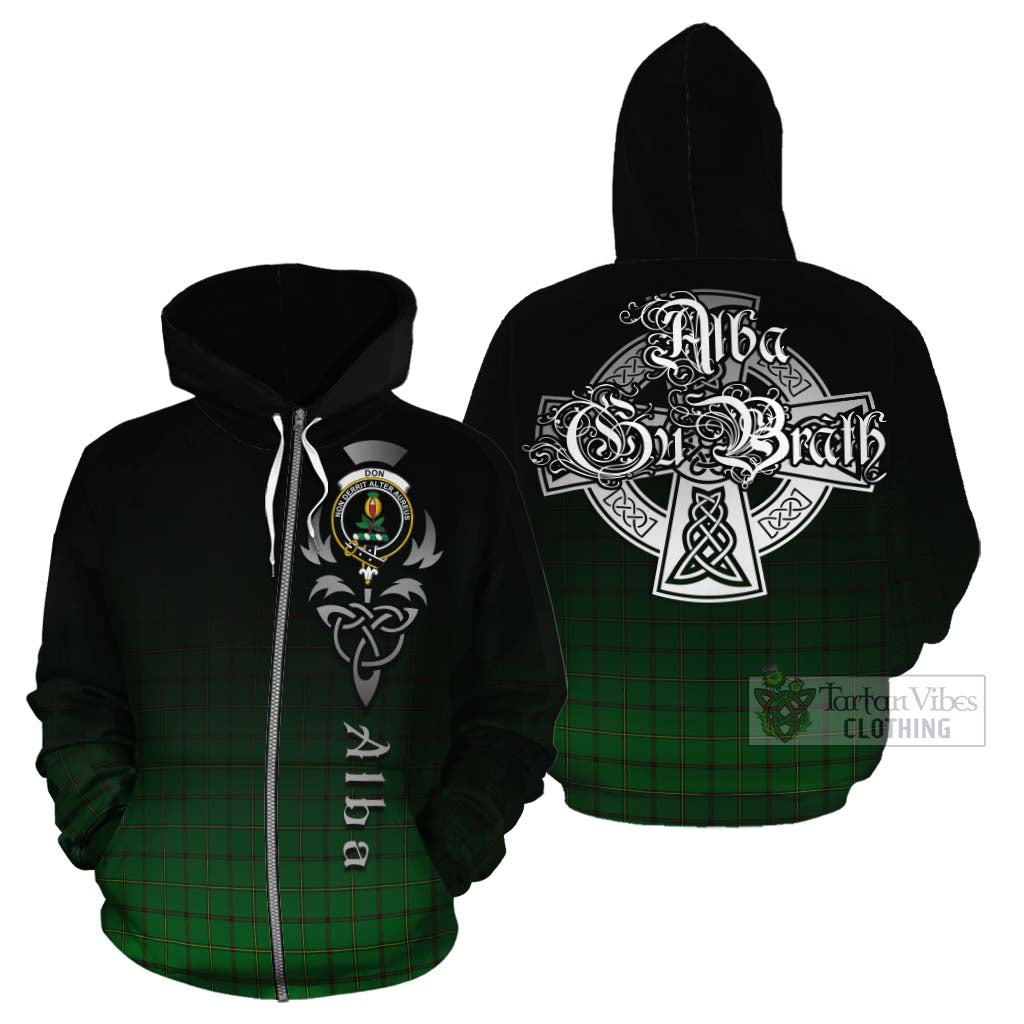 Tartan Vibes Clothing Don Tartan Cotton Hoodie Featuring Alba Gu Brath Family Crest Celtic Inspired
