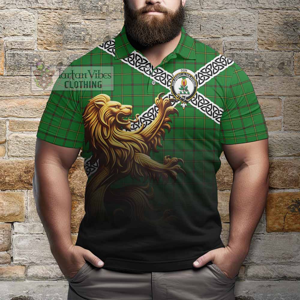 Don Crest Tartan Polo Shirt with Golden Lion Emblem Celtic Style - Tartan Vibes Clothing