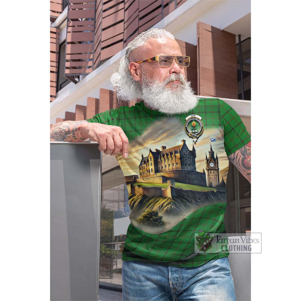 Don Tartan Family Crest Cotton T-shirt with Scottish Ancient Castle Style - Tartan Vibes Clothing