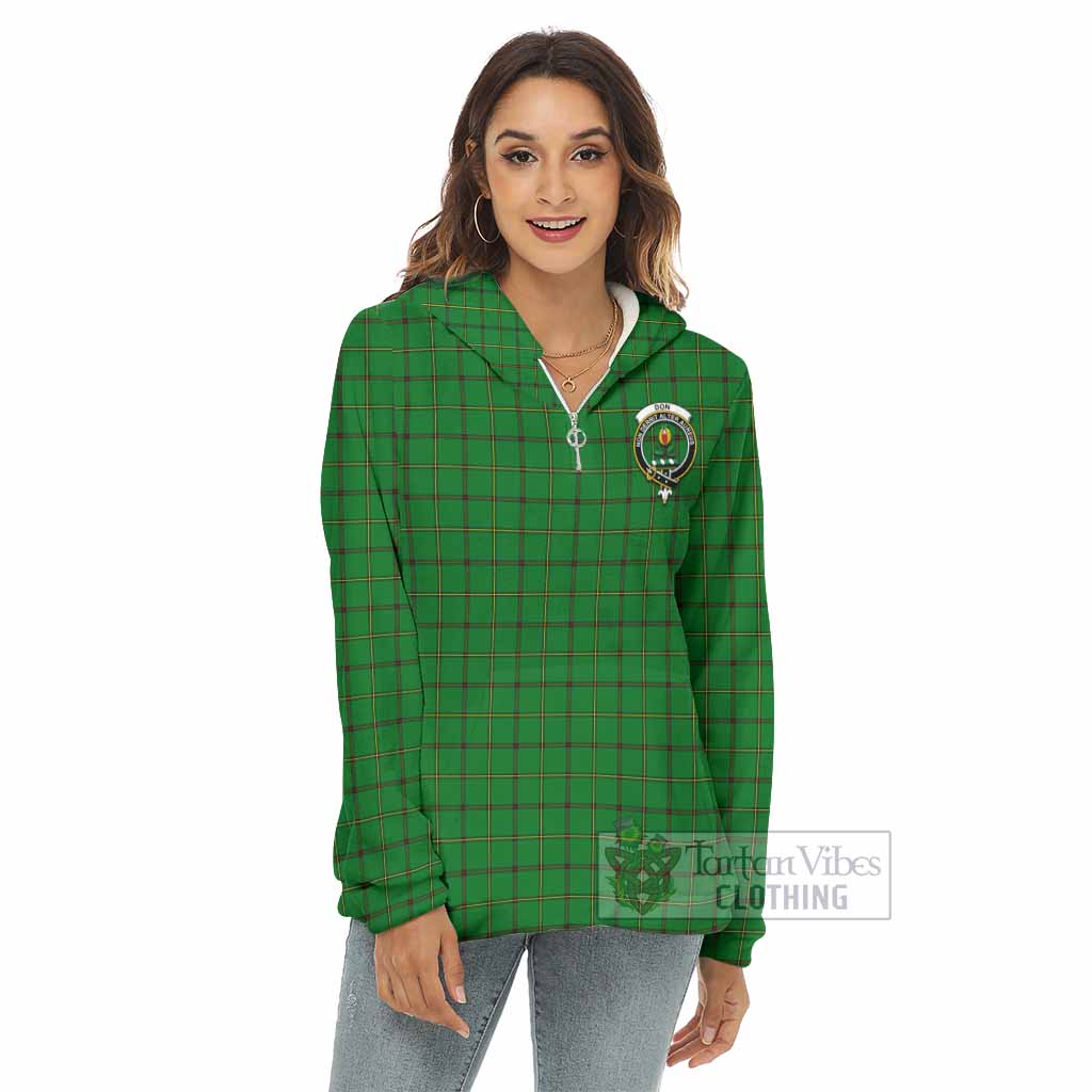 Don Tartan Women's Borg Fleece Hoodie with Half Zip with Family Crest - Tartan Vibes Clothing