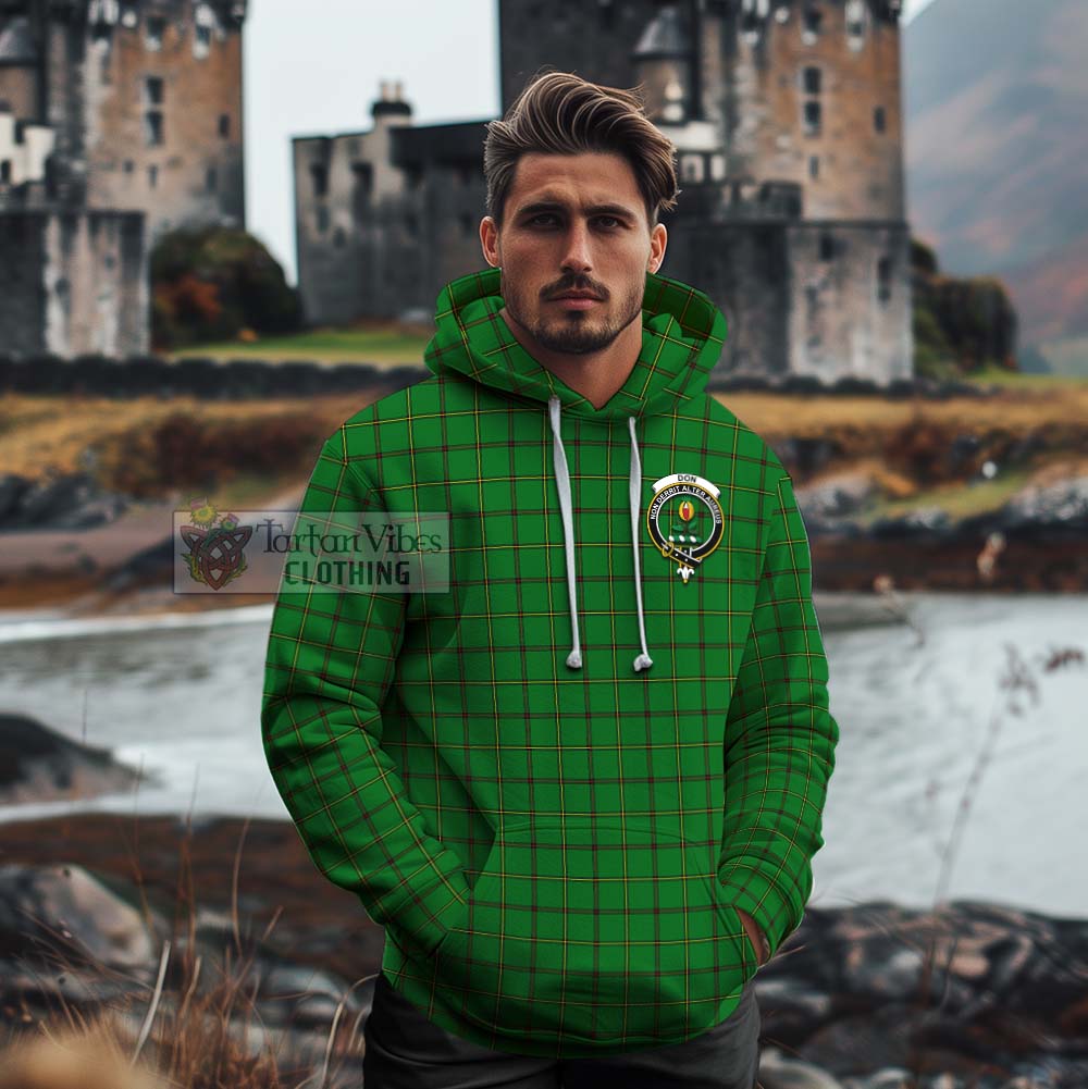 Don Tartan Cotton Hoodie with Family Crest Celtic Skull Style - Tartan Vibes Clothing
