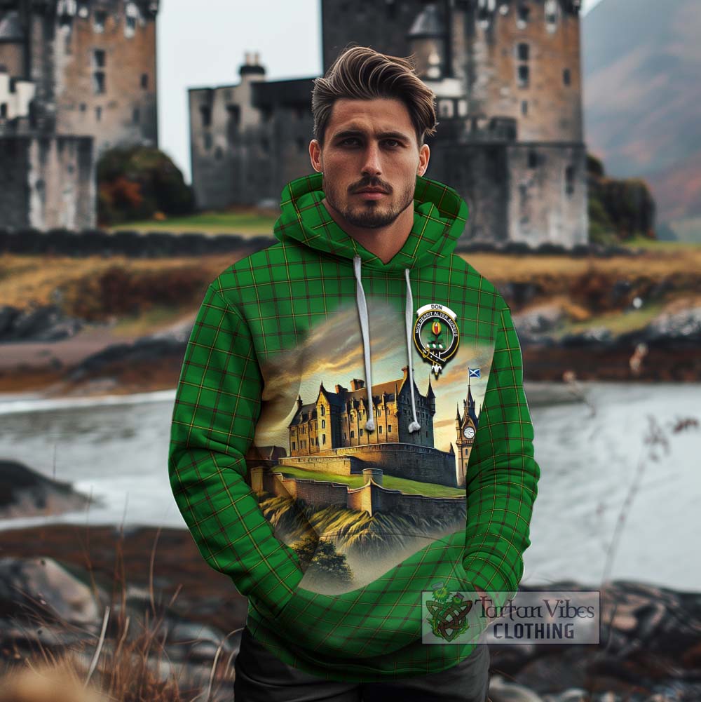 Don Tartan Family Crest Cotton Hoodie with Scottish Ancient Castle Style - Tartan Vibes Clothing