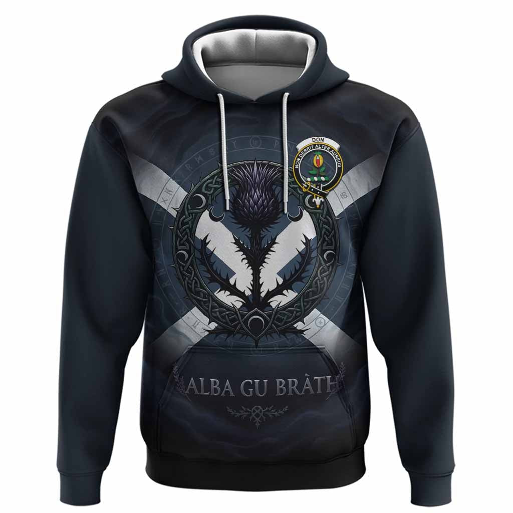 Don Clan Crest Hoodie with Celtic Knot Thistle and Saltire