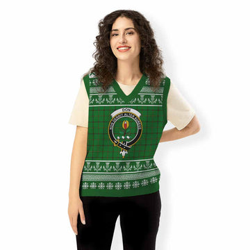 Don Clan Tartan Christmas Knitted V-Neck Vest with Family Crest