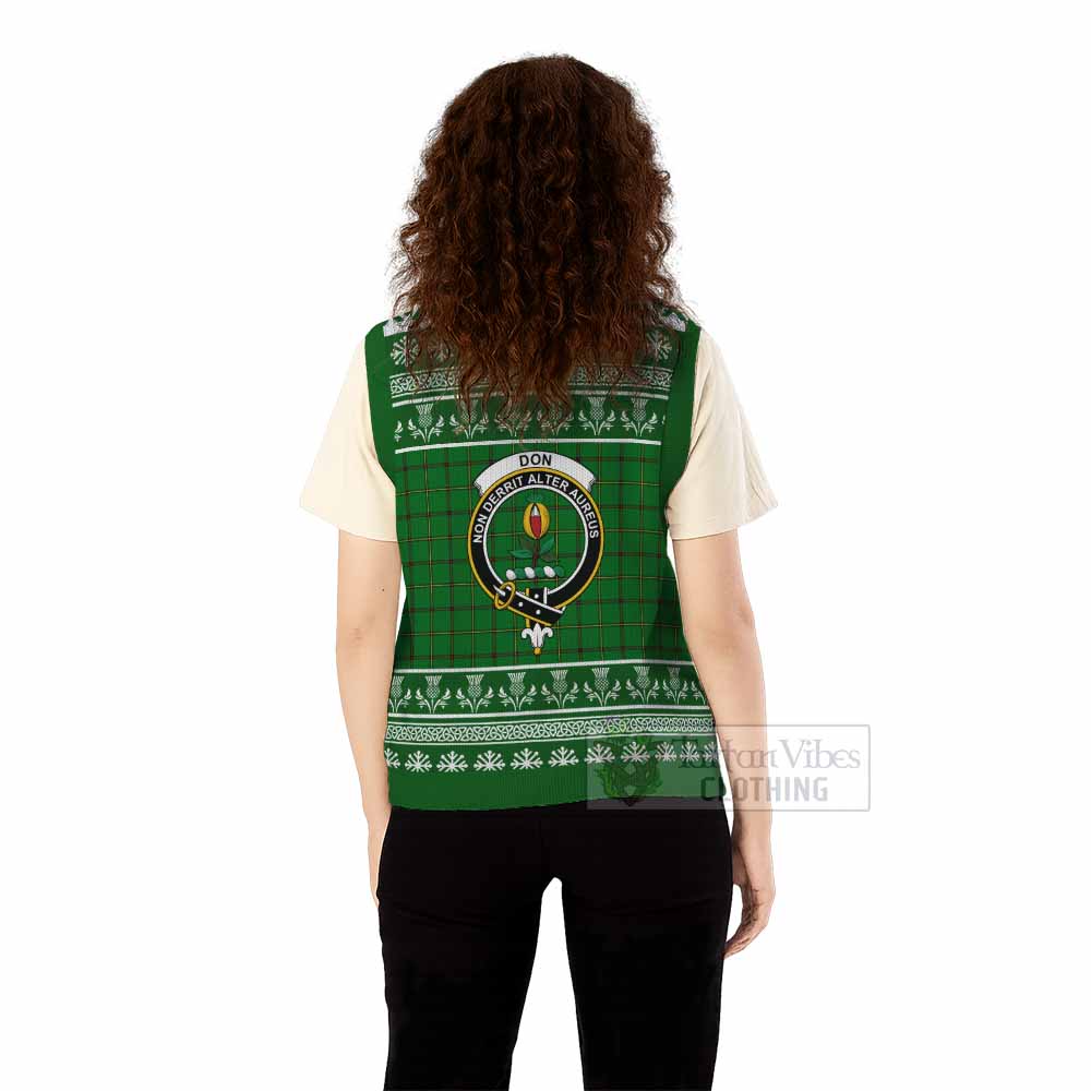 Don Clan Tartan Christmas Knitted V-Neck Vest with Family Crest - Tartan Vibes Clothing