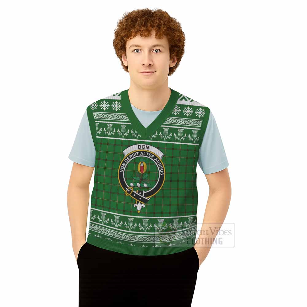 Don Clan Tartan Christmas Knitted V-Neck Vest with Family Crest - Tartan Vibes Clothing