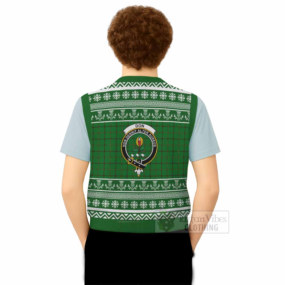 Don Clan Tartan Christmas Knitted V-Neck Vest with Family Crest - Tartan Vibes Clothing