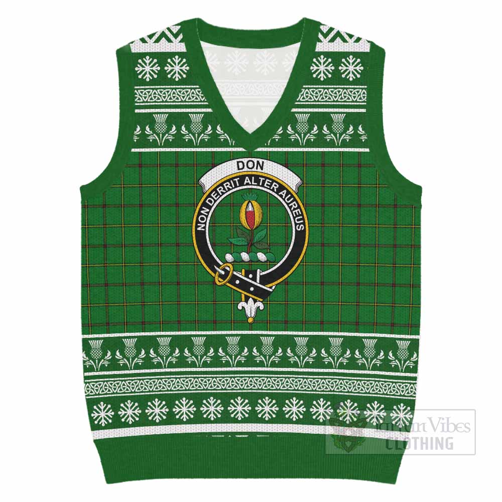 Don Clan Tartan Christmas Knitted V-Neck Vest with Family Crest - Tartan Vibes Clothing