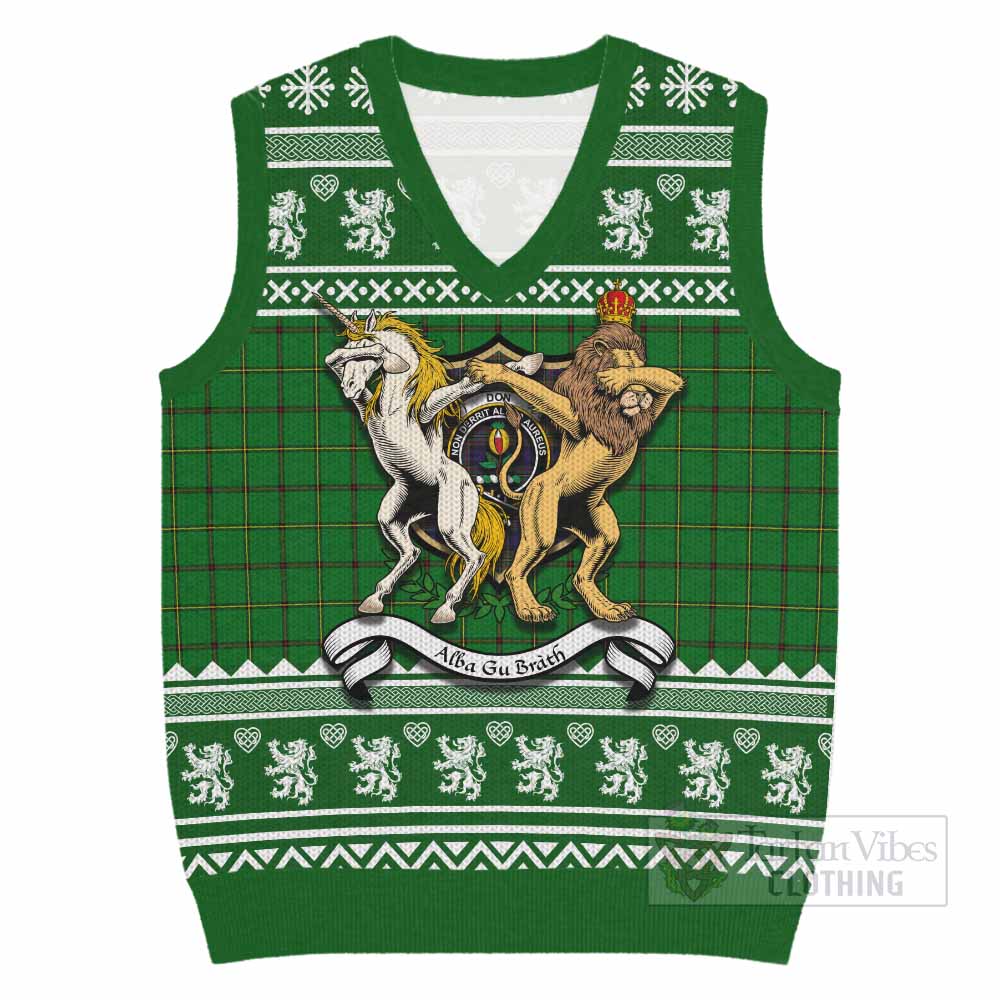 Don Clan Tartan Crest Christmas Knitted V-Neck Vest Coat of Arms Funny Style - Tartan Vibes Clothing